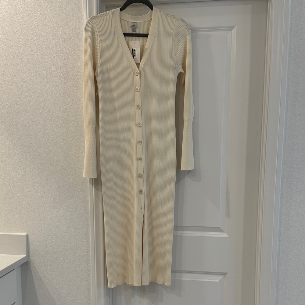 A Newโ Day Women's Cream Ribbed Button Front Midi Sweater Dress-Bell Sleeve